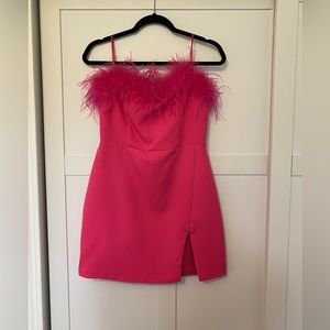 Hot pink strapless mini dress